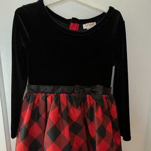 Girls velour & buffalo check Christmas/Holiday dress